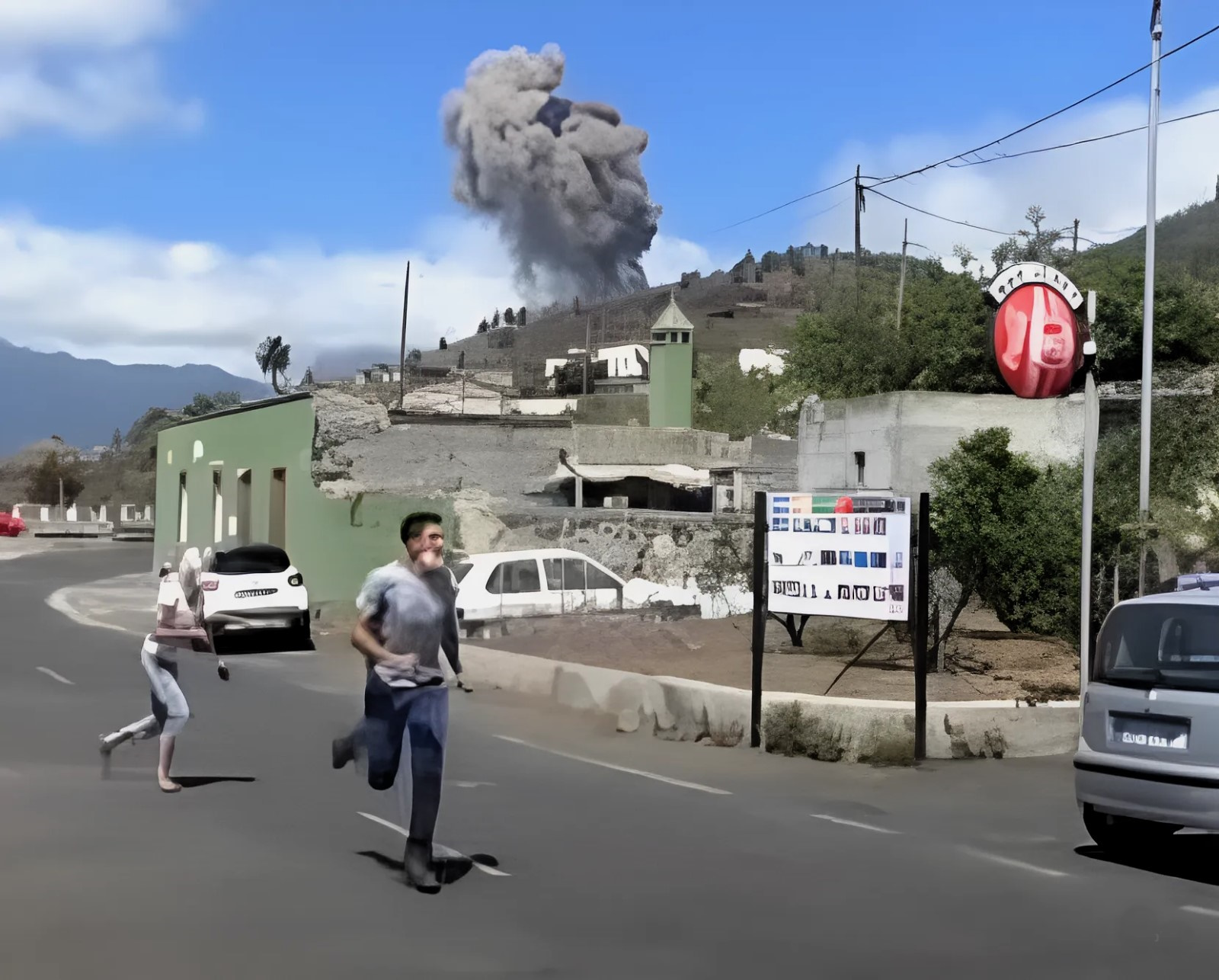 Momento del inicio de la erupción, con los vecinos sorprendidos y asustados, vista desde Las Manchas.  FOTOGRAMA DE UN VÍDEO DE