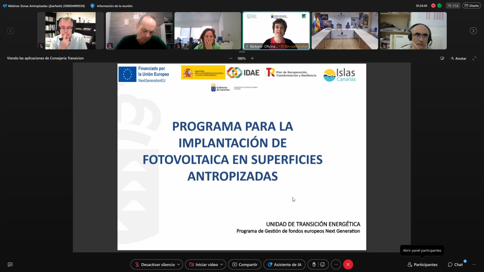 170924. NP. El webinar de Transición Ecológica sobre ayudas para energías renovables en zonas antropizadas reúne a 180 personas
